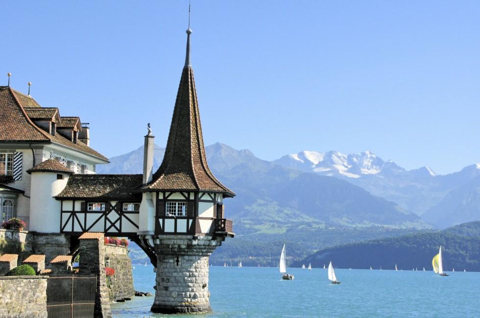 Roaman tower of the famous Oberfofen castle at the lake Thun, Switzerland; Shutterstock ID 38992744; Project/Title: Fodors; Downloader: Melanie Marin