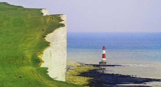 Lighthouse and the white cliffs of south England;