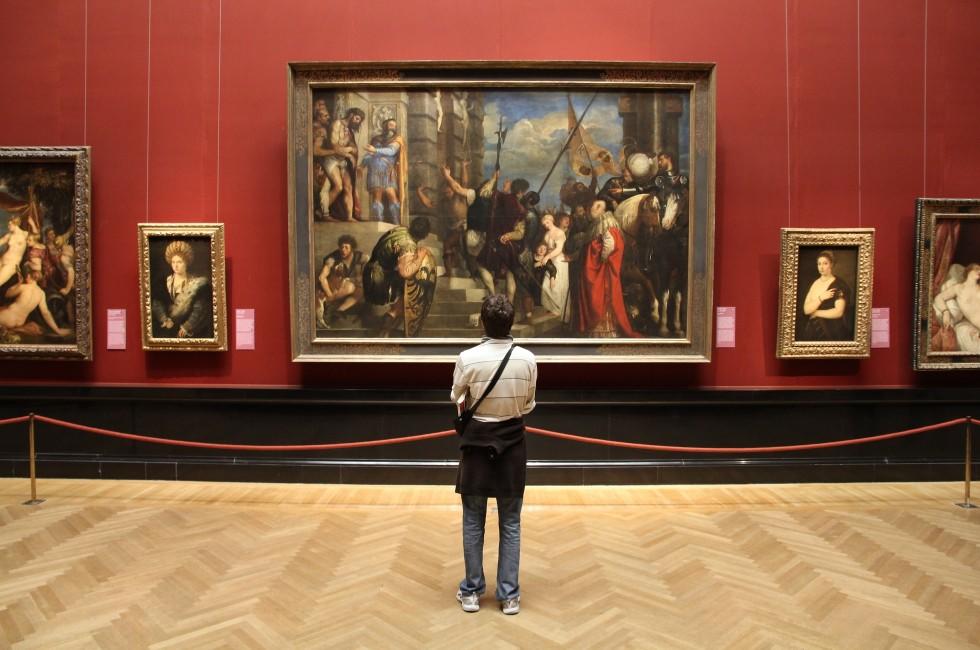 VIENNA - SEPTEMBER 8: Tourist admires art in Museum of Art History on September 8, 2011 in Vienna. With 559k visitors in 2010, the museum is among 100 most visited museums worldwide. Art of Rubens.
